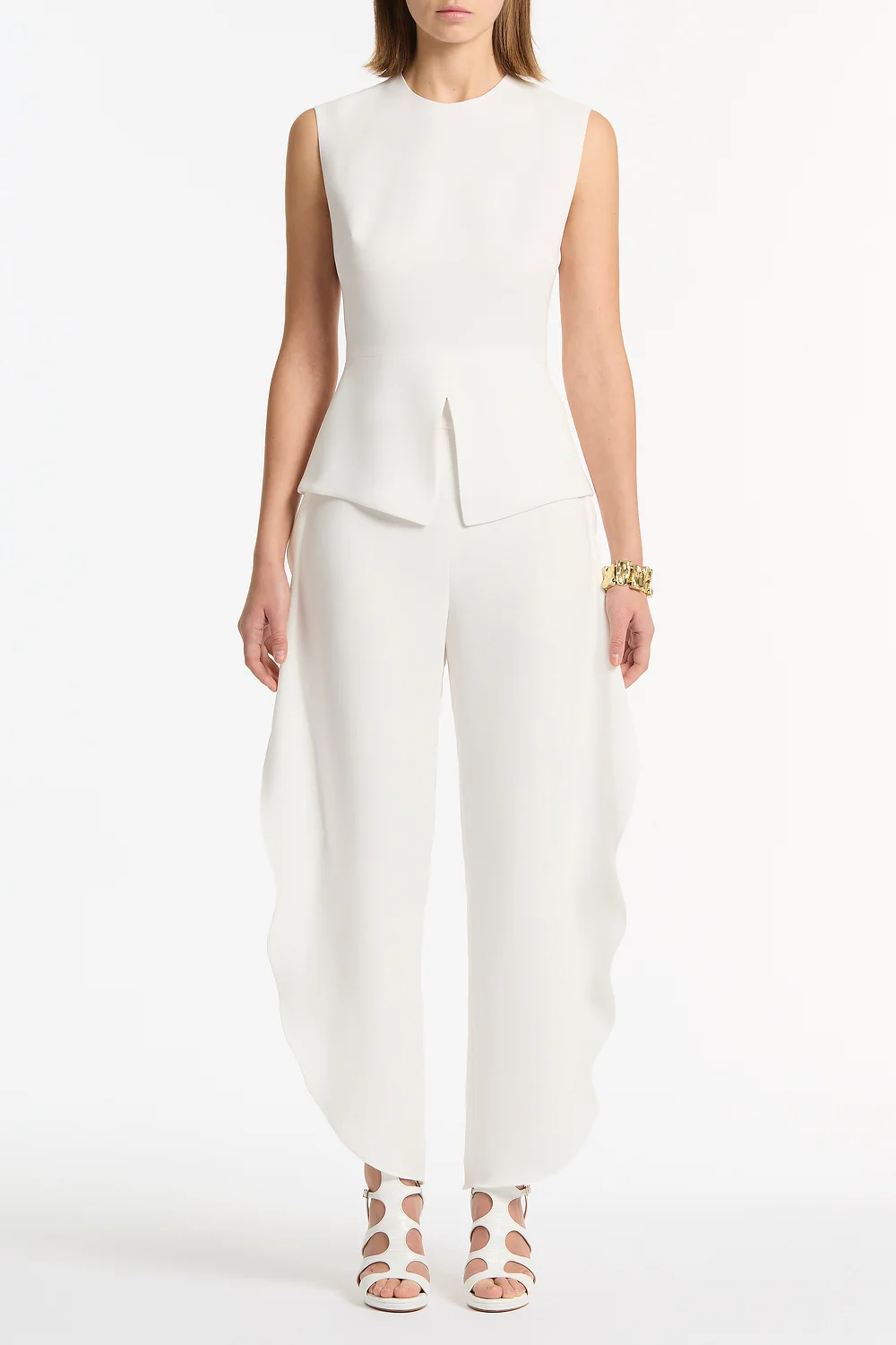 WHITE CREPE PETAL PANT