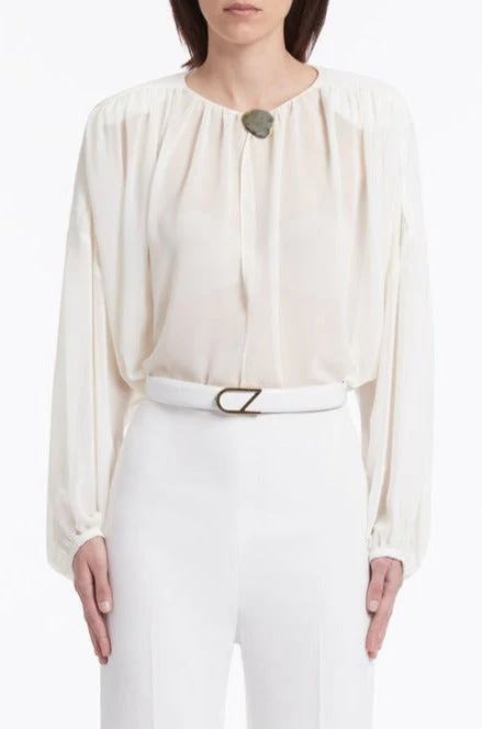 WHITE LEATHER CZ LOGO BELT - Image 7